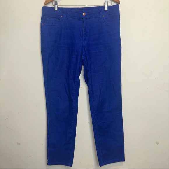 Lands End Womens 12 Fit 1 Cobalt Blue Corduroy Pants Straight Leg Nautical Y2K - Picture 1 of 8